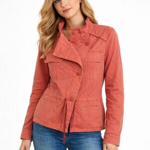 HEI HEI ANTHROPOLOGIE Utility Anorak Jacket Medium Orange Drawstring Pockets